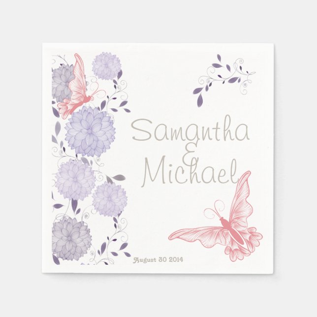 Schmetterlinge und Lavendel Chrysanthemums Serviette (Vorderseite)
