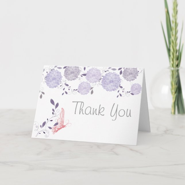 Schmetterlinge und Lavender Chrysanthemum Vielen D Dankeskarte (Vorderseite)