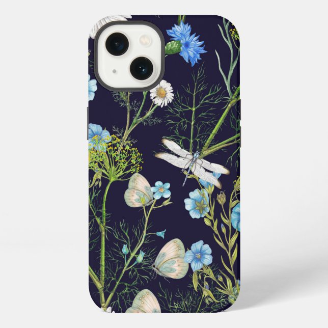 Schmetterlinge und Libellen mit Blumen   iPhone Hülle (Rückseite)