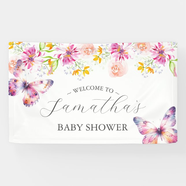 Schmetterlinge und Lullabies Baby Duschzeichen Banner (Horizontal)