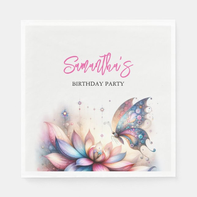 Schmetterlinge und Lullabies Baby Shower Watercolo Serviette (Vorderseite)