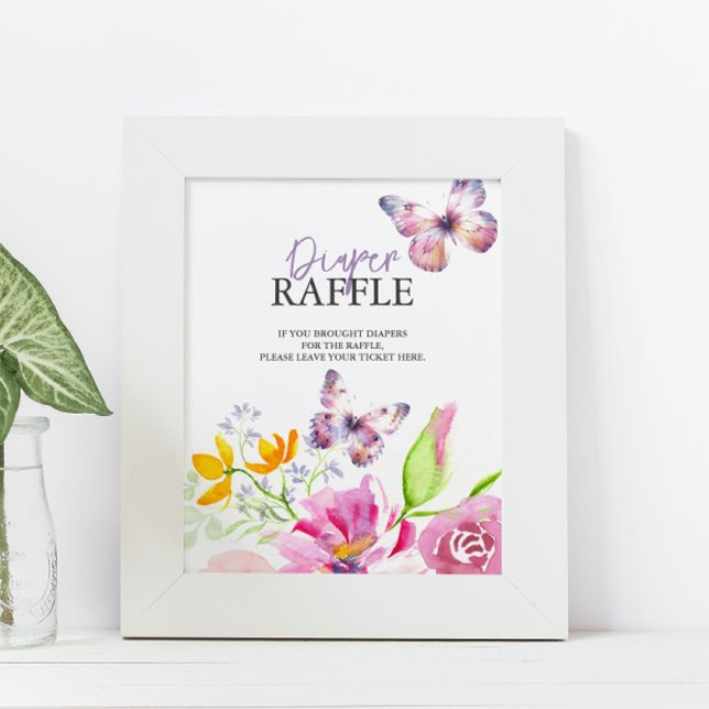 Schmetterlinge und Lullabies Windelwinddusche Poster (Purple butterfly baby shower theme butterfly and floral watercolor art by Victoria Grigaliunas)