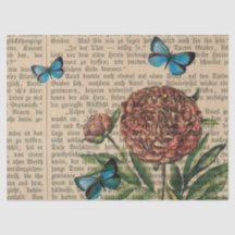Schmetterlinge und Mohn über Zeitungsdekoupage
