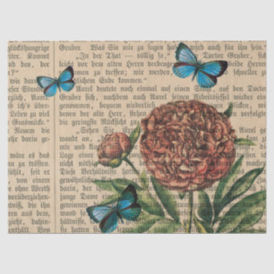 Schmetterlinge und Mohn über Zeitungsdekoupage Seidenpapier