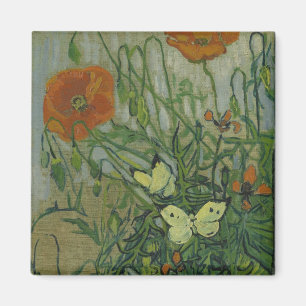 Schmetterlinge und Mohn von Vincent van Gogh Magnet