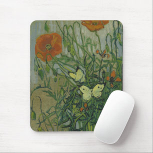 Schmetterlinge und Mohn von Vincent van Gogh Mousepad