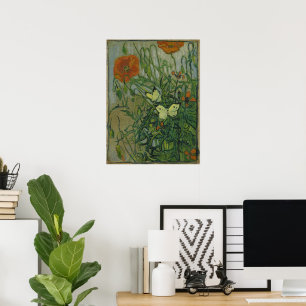 Schmetterlinge und Mohn von Vincent van Gogh Poster
