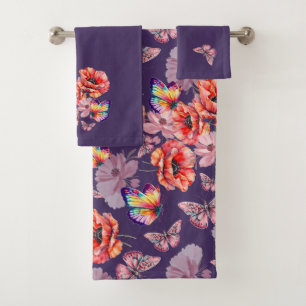 Schmetterlinge und Mohnblumen Badhandtuch Set