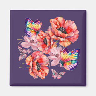 Schmetterlinge und Mohnblumen Magnet