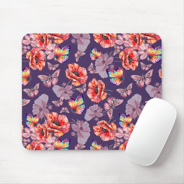 Schmetterlinge und Mohnblumen Mousepad (Mit Mouse)