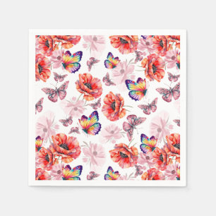 Schmetterlinge und Mohnblumen Serviette