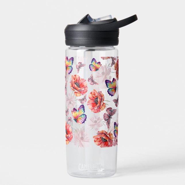 Schmetterlinge und Mohnblumen Trinkflasche (Links)