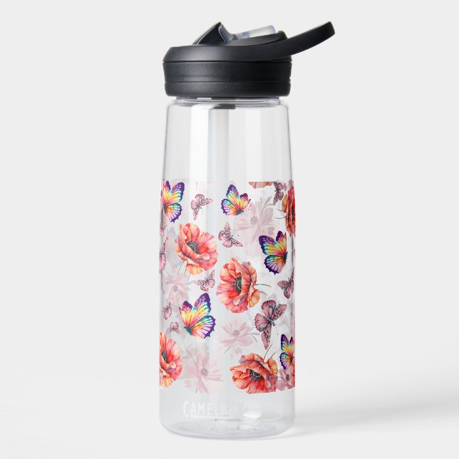 Schmetterlinge und Mohnblumen Trinkflasche (Links)