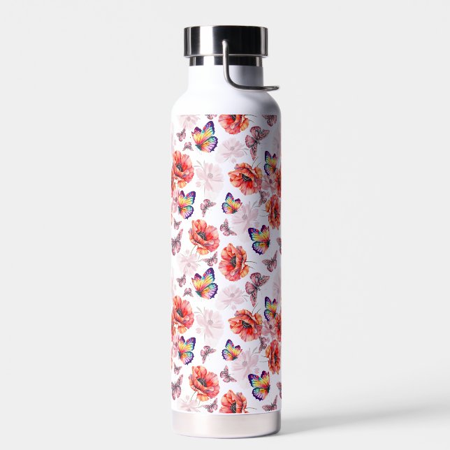 Schmetterlinge und Mohnblumen Trinkflasche (Links)