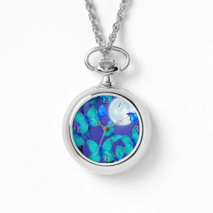 Schmetterlinge und Motten in einem tiefen blauen H Armbanduhr