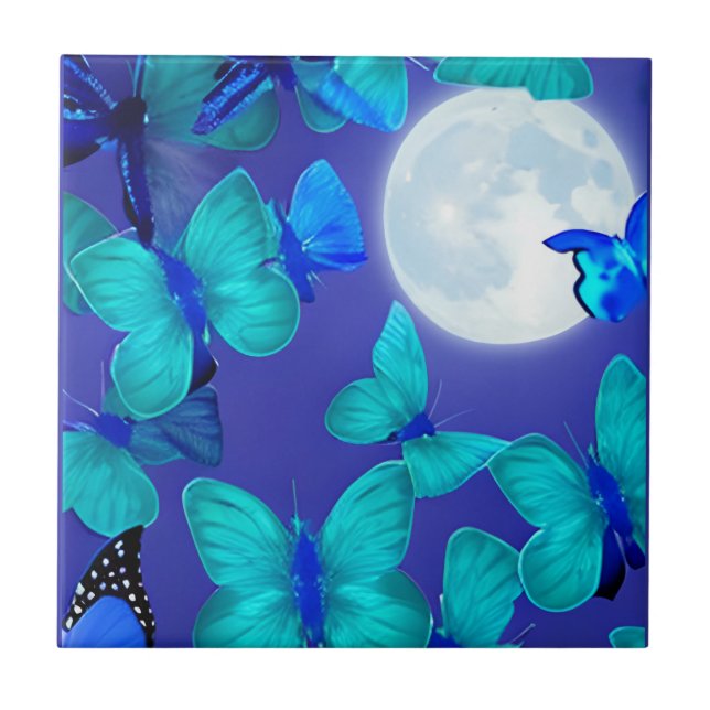 Schmetterlinge und Motten in einem tiefen blauen H Fliese (Vorderseite)