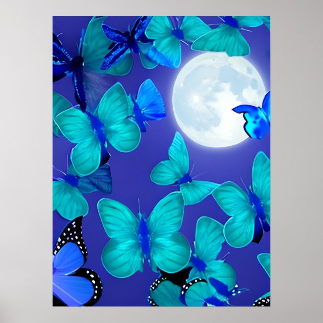 Schmetterlinge und Motten in einem tiefen blauen H Poster (Vorne)