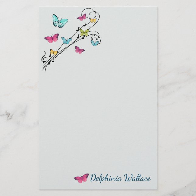 Schmetterlinge und Musik Briefpapier (Vorderseite)