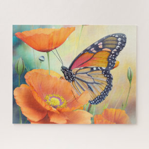 Schmetterlinge und Orange Mohn Botanisch