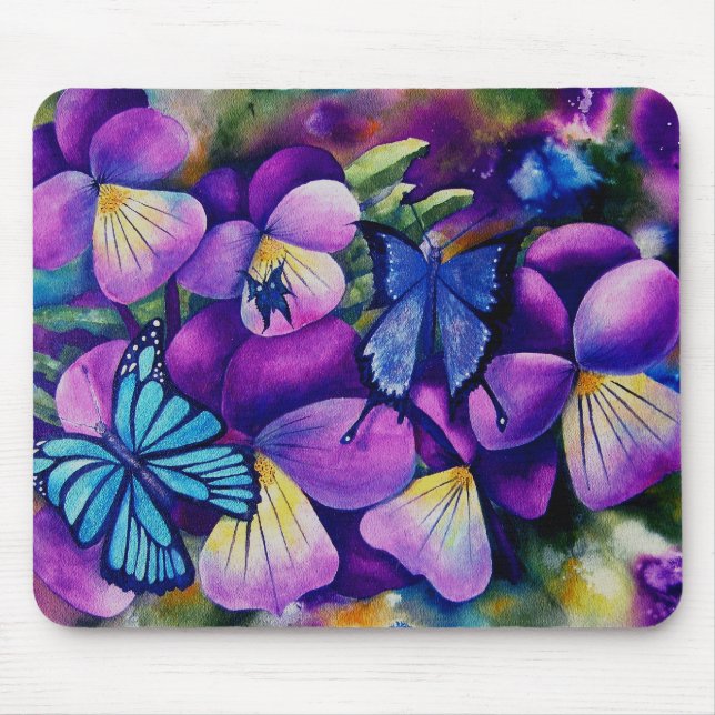 Schmetterlinge und Pansies Mausunterlage Mousepad (Vorne)