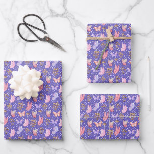Schmetterlinge und Pilze auf Iris Blue Geschenkpapier Set