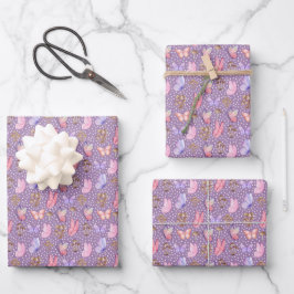 Schmetterlinge und Pilze auf Lila Geschenkpapier Set