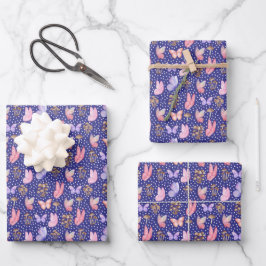 Schmetterlinge und Pilze auf Royal Blue Geschenkpapier Set