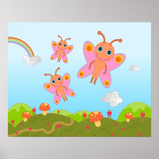 Schmetterlinge und Pilze Poster (Vorne)