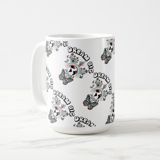 Schmetterlinge und Pilze Träumen Große positive In Kaffeetasse (Vorderseite Links)