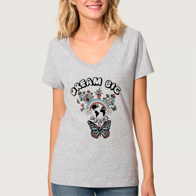 Schmetterlinge und Pilze Träumen Große positive In T-Shirt (Vorderseite)