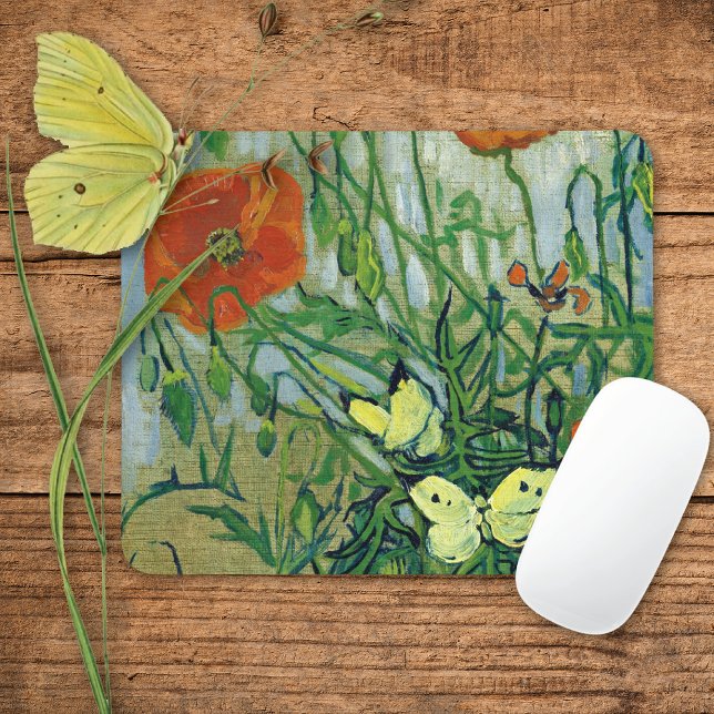 Schmetterlinge und Poppies Vincent van Gogh Mousepad (Von Creator hochgeladen)