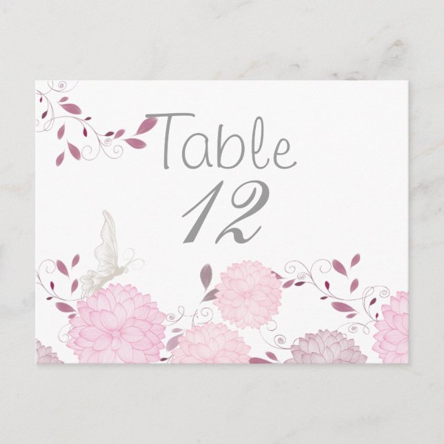 Schmetterlinge und rosa Chrysanthemas Tafelkarte Postkarte (Vorderseite)