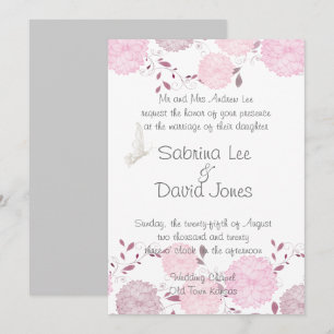 Schmetterlinge und rosa Chrysanthemen Hochzeit Einladung