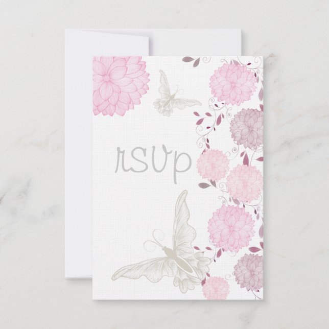 Schmetterlinge und rosa Chrysanthemen UAWG RSVP Karte (Vorderseite)