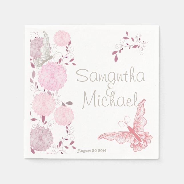 Schmetterlinge und rosa Chrysanthemum Serviette (Vorderseite)