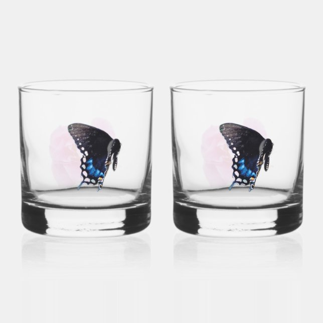 Schmetterlinge und Rose Brille Whiskyglas (Vorderseite)