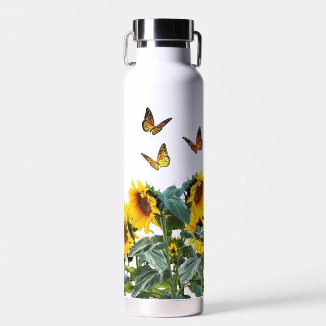 Schmetterlinge und Sonnenblumen Trinkflasche (Vorne)