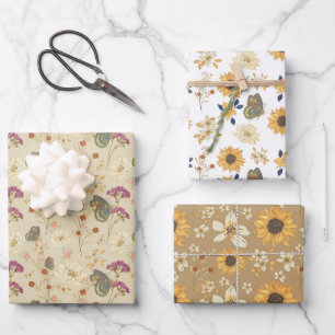 Schmetterlinge und Sonnenblumenblätter Geschenkpapier Set