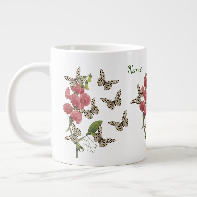 Schmetterlinge und süße Erbsen-Blume Jumbo-Tasse (Links)