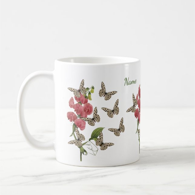 Schmetterlinge und süße Erbsen-Blume Kaffeetasse (Links)