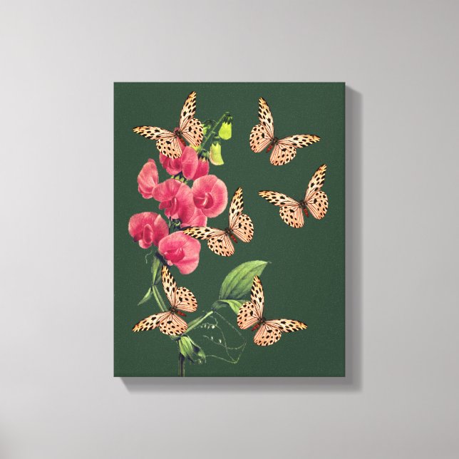 Schmetterlinge und süße Erbsen-Blume Leinwanddruck (Vorderseite)