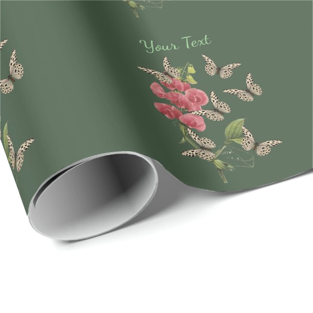 Schmetterlinge und süße Erbsen-Blume Personalisier Geschenkpapier (Rolleneckpunkt)