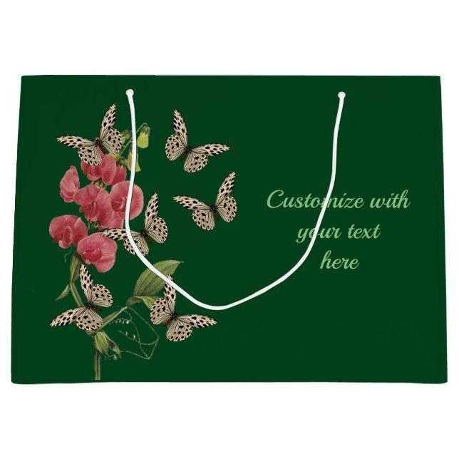 Schmetterlinge und süße Erbsen-Blume Personalisier Große Geschenktüte (Vorderseite)