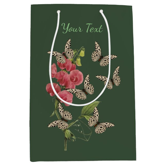Schmetterlinge und süße Erbsen-Blume Personalisier Mittlere Geschenktüte (Vorderseite)