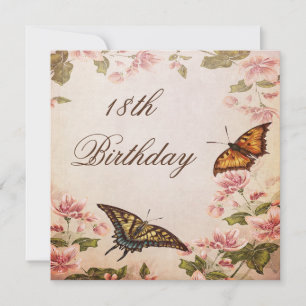 Schmetterlinge und Vintages Almond Blossom 18. Geb Einladung