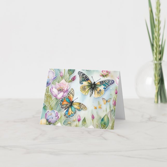 Schmetterlinge und wild lebende Blume Gedeckter Sc Karte (Vorderseite)