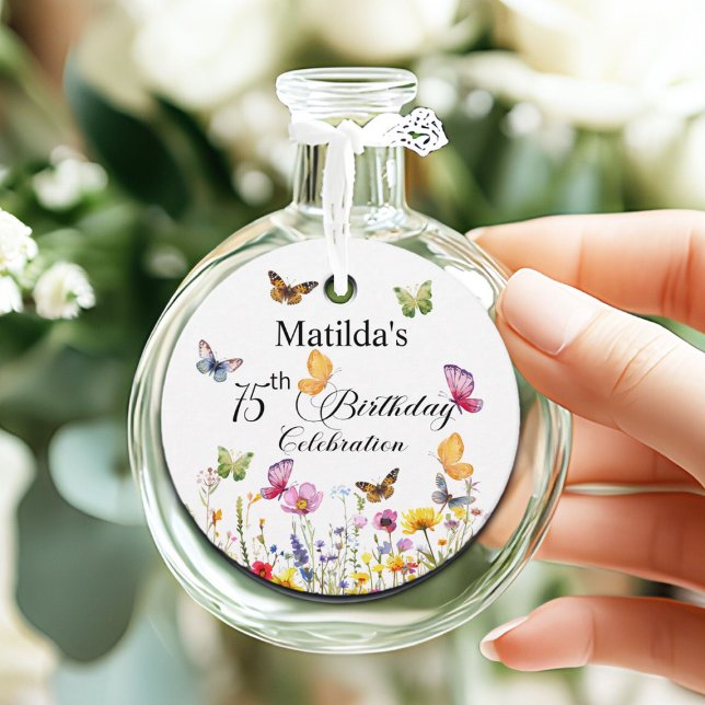 Schmetterlinge und Wildblumen Elegant 75. Geburtst Geschenkanhänger (Von Creator hochgeladen)