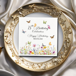 Schmetterlinge und Wildblumen Elegant 75. Geburtst Serviette