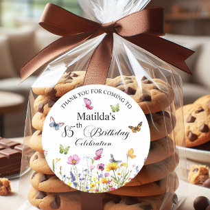 Schmetterlinge und Wildblumen Elegant 85. Geburtst Runder Aufkleber