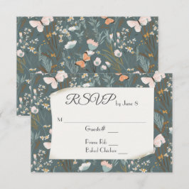 Schmetterlinge und Wildblumen für die Hochzeitsfei RSVP Karte